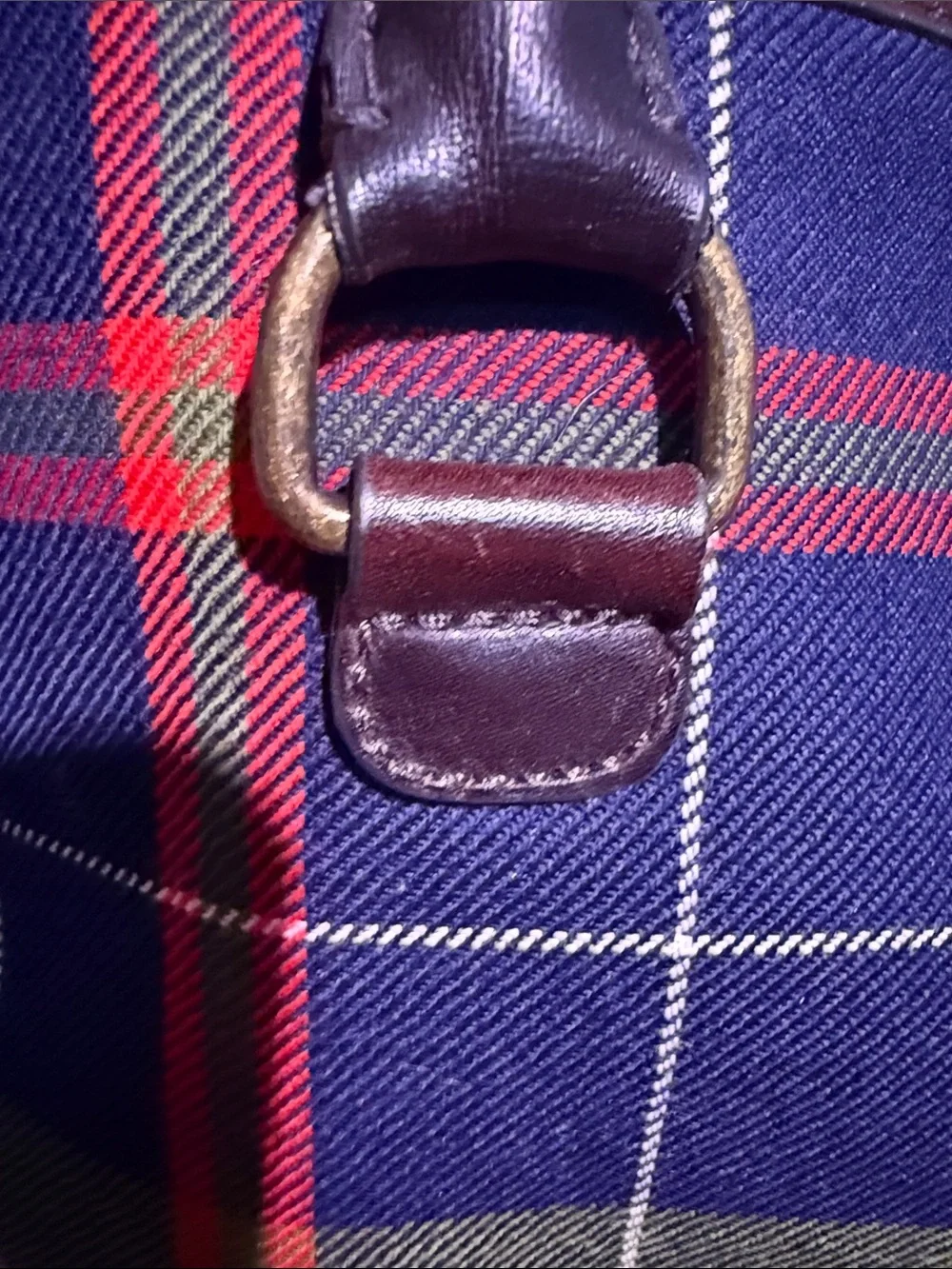 J. Crew Green/Navy/Red Plaid Canvas Tote with Leather Handles